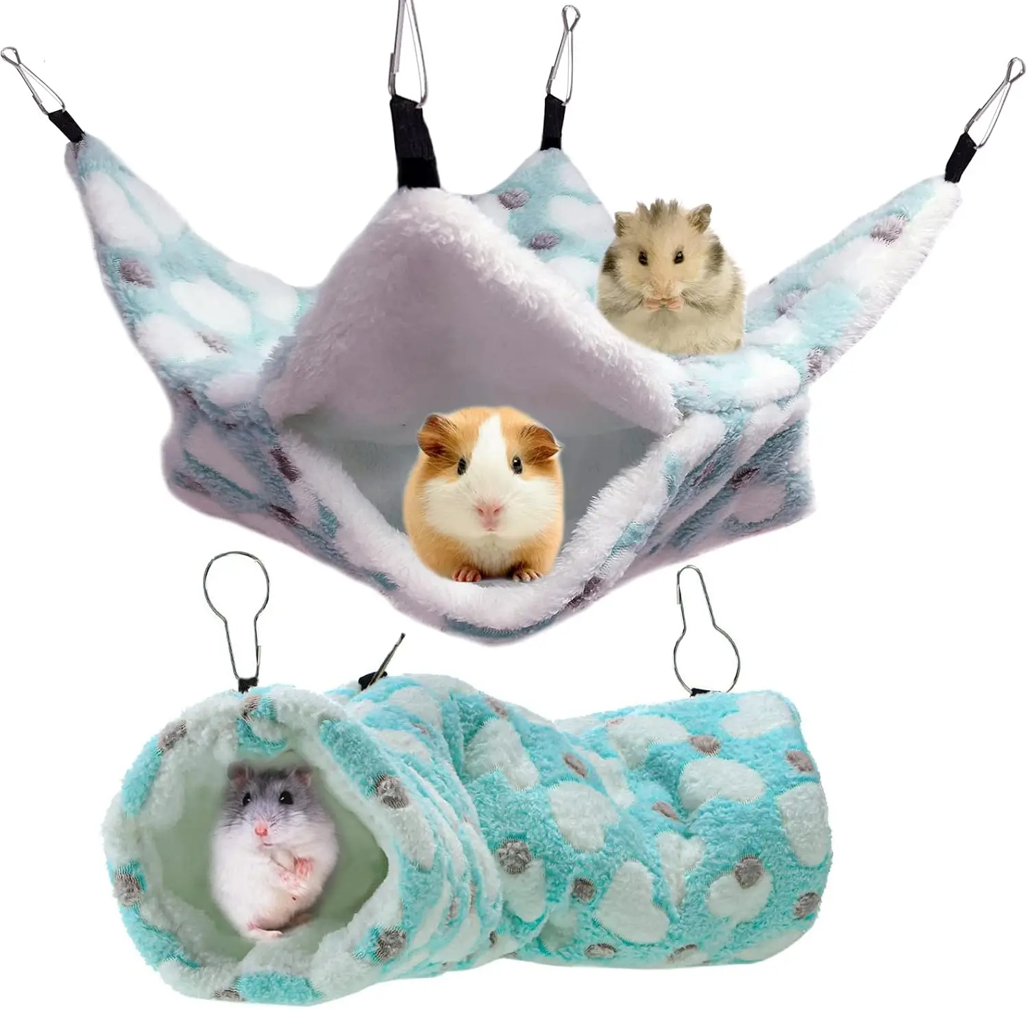 

2 Pieces Small Animals Pet Cage Hammo Hanging Tunnel, Guinea Hammo Bed Accessories For Ferret Rat Chincilla (Green)