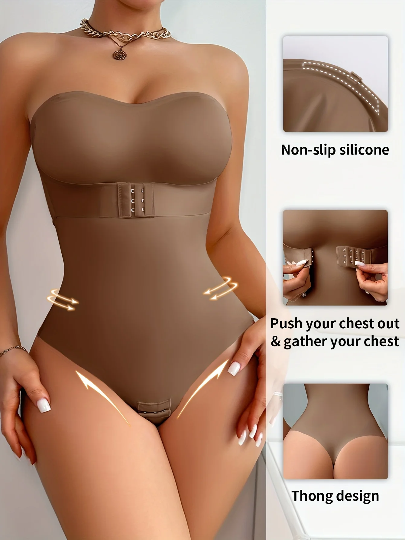Women's Full-Body Shaping Bodysuit | Non-Slip Silicone Lining,Tummy Control, Push-In Bra & Thong Design Seamless  Ready-to-Wear