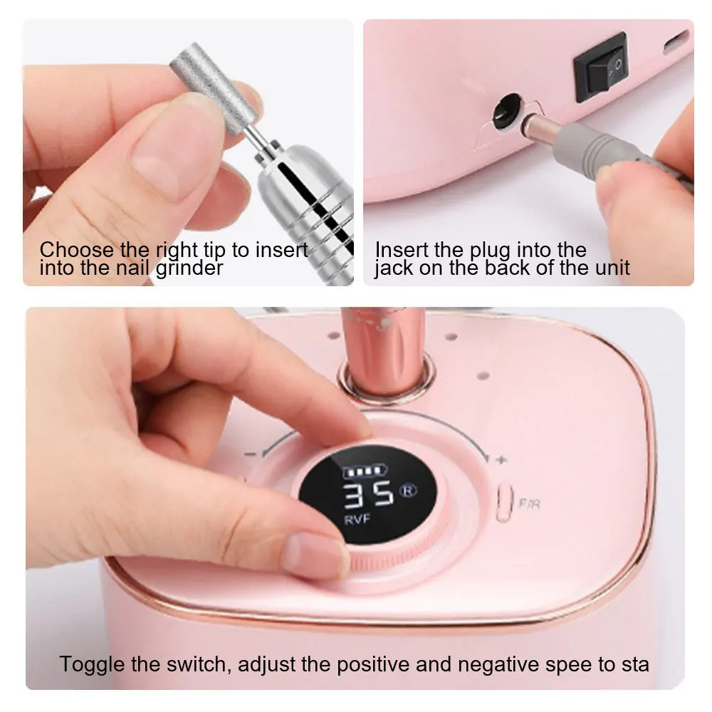 35000RPM Nail Sander Set with LED Display Low Noise Electric Nail Drill Electric Nail File for Acrylic Nails