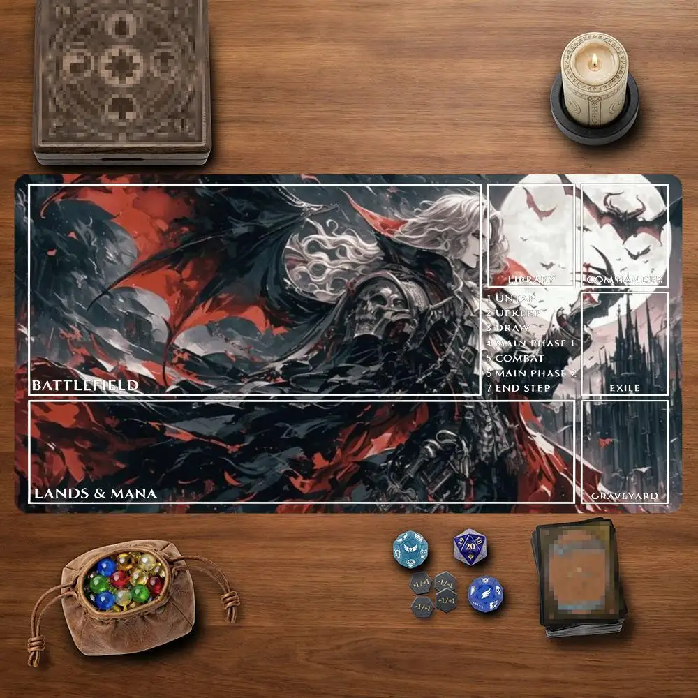 Gothic Vampire Count Bat Castle TCG Playmat 35X60CM Magic Card Battle Mat Non-Slip Durable Stitched Edge Tabletop Playmat