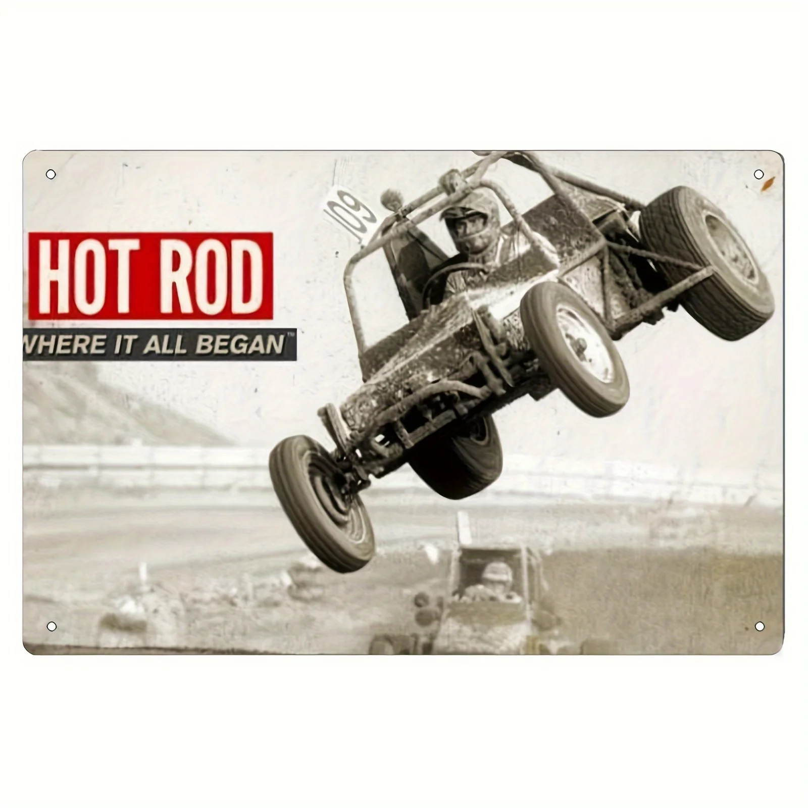Retro Racing Buggy Metal Sign, Vintage Hot Rod Wall Art, Aluminum  Multipurpose Decor, English Text, Easy Mounting for Home, Ga