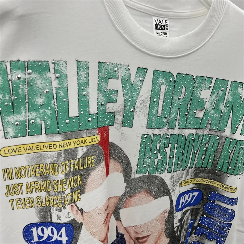 الفيلم المشارك الطباعة فالي تي شيرت الرجال النساء 1:1 أفضل جودة القطن الخالص الساخن الحفر رسائل فالي زوجين المتضخم تي شيرت