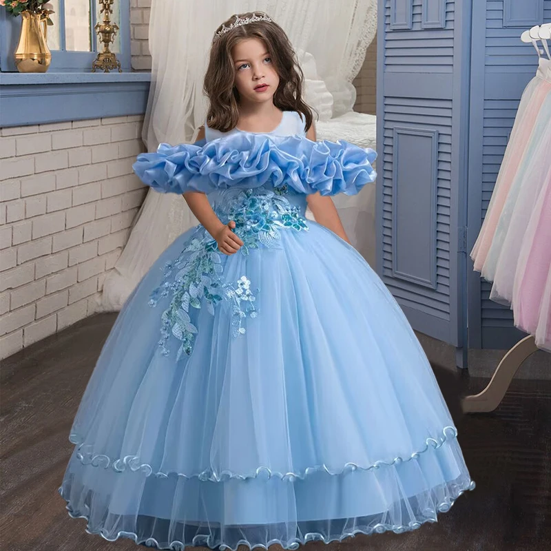 New 5-14 Year Old Christmas Birthday Party Girl Princess Dress Graduation Ball Fashion Flower Elegant Girl Evening Dress