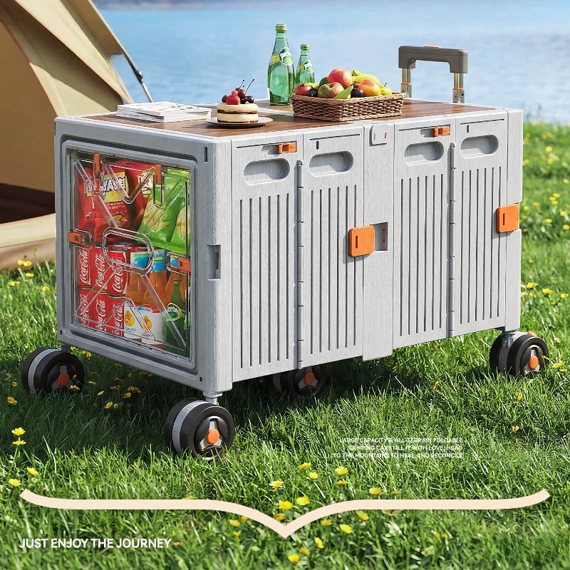 Outdoor folding camping table integrated portable vehicle multi-function tactical table foldable camping storage box with wheels