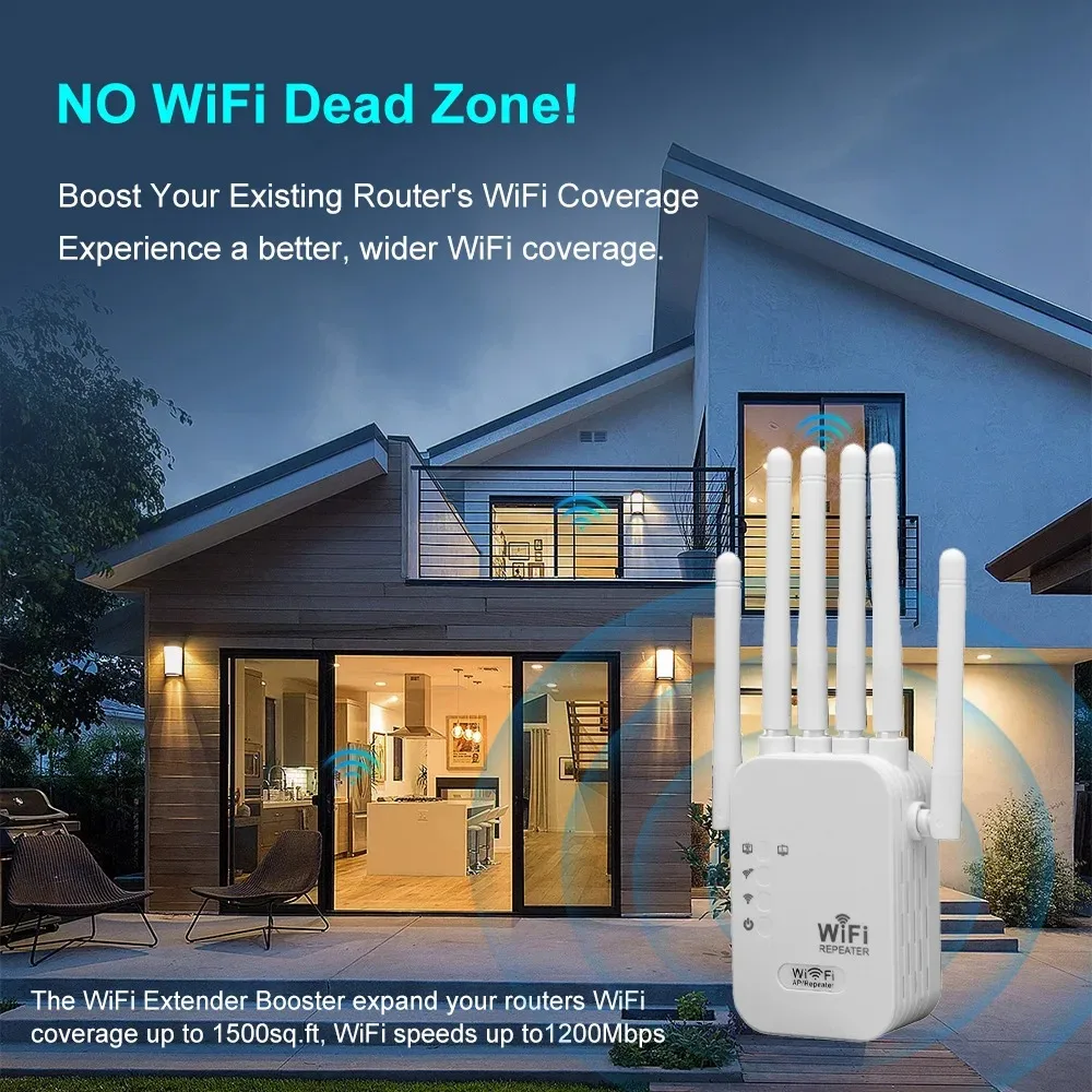 Router Amplifier WiFi nirkabel 1200Mbps, Router penguat sinyal WIFI, nirkabel, 2.4 Mbps, jaringan Dual-band 802.11ac