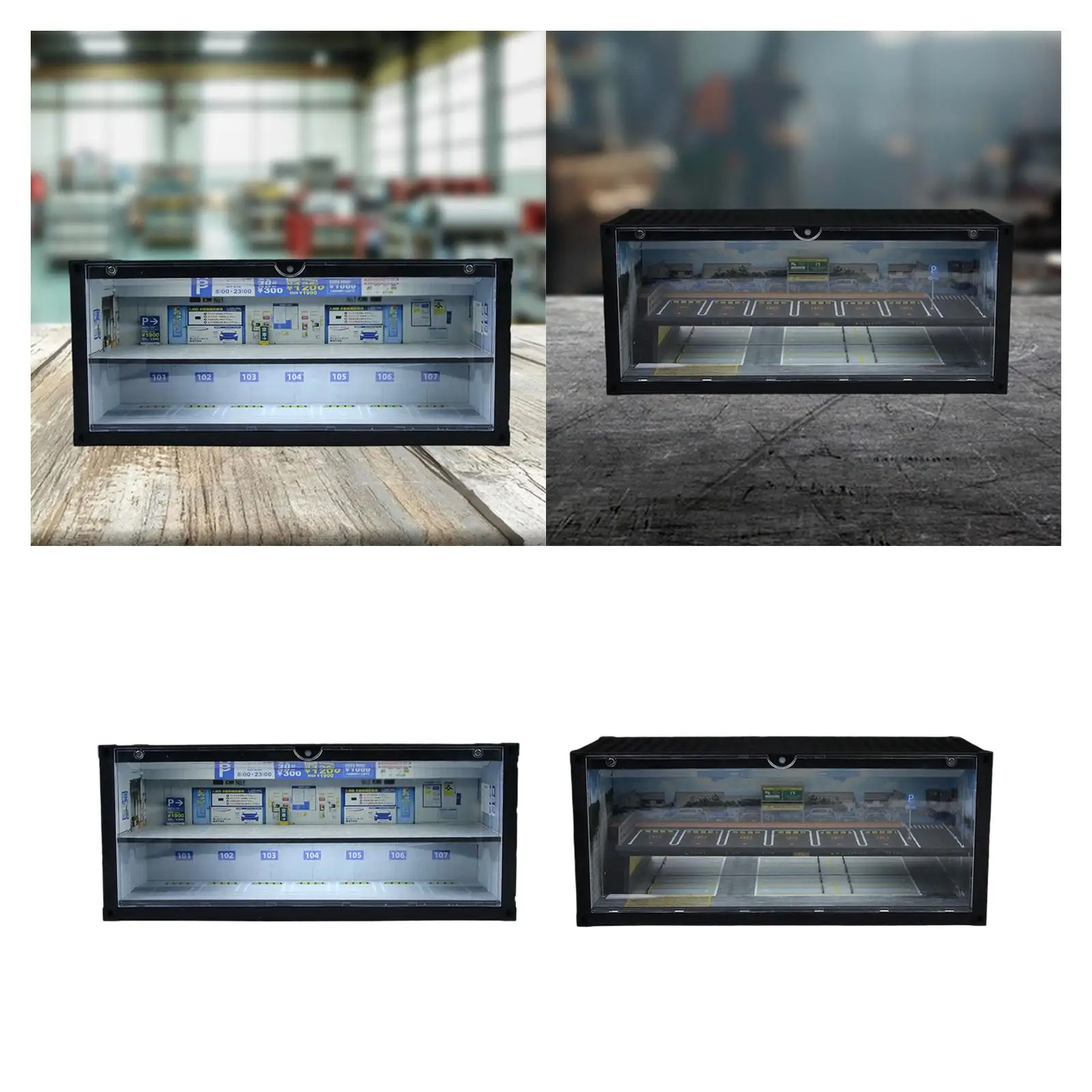 

1/64 Mini Vehicle Garage Diorama Display Case with LED Light Parking Lot Model Stand for Miniature Cars Collection