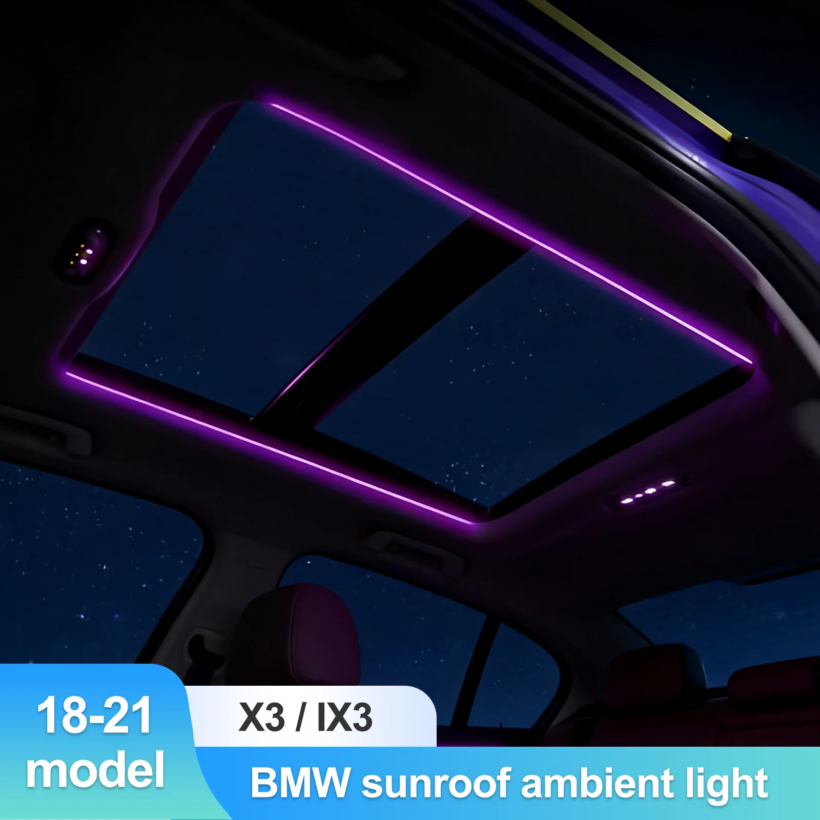 Car RGB LED Atmosphere Light Auto Interior Ambient Strip Light APP Control Multi‑Color Decorative Lamp For BMW X3 iX3 2018-2021