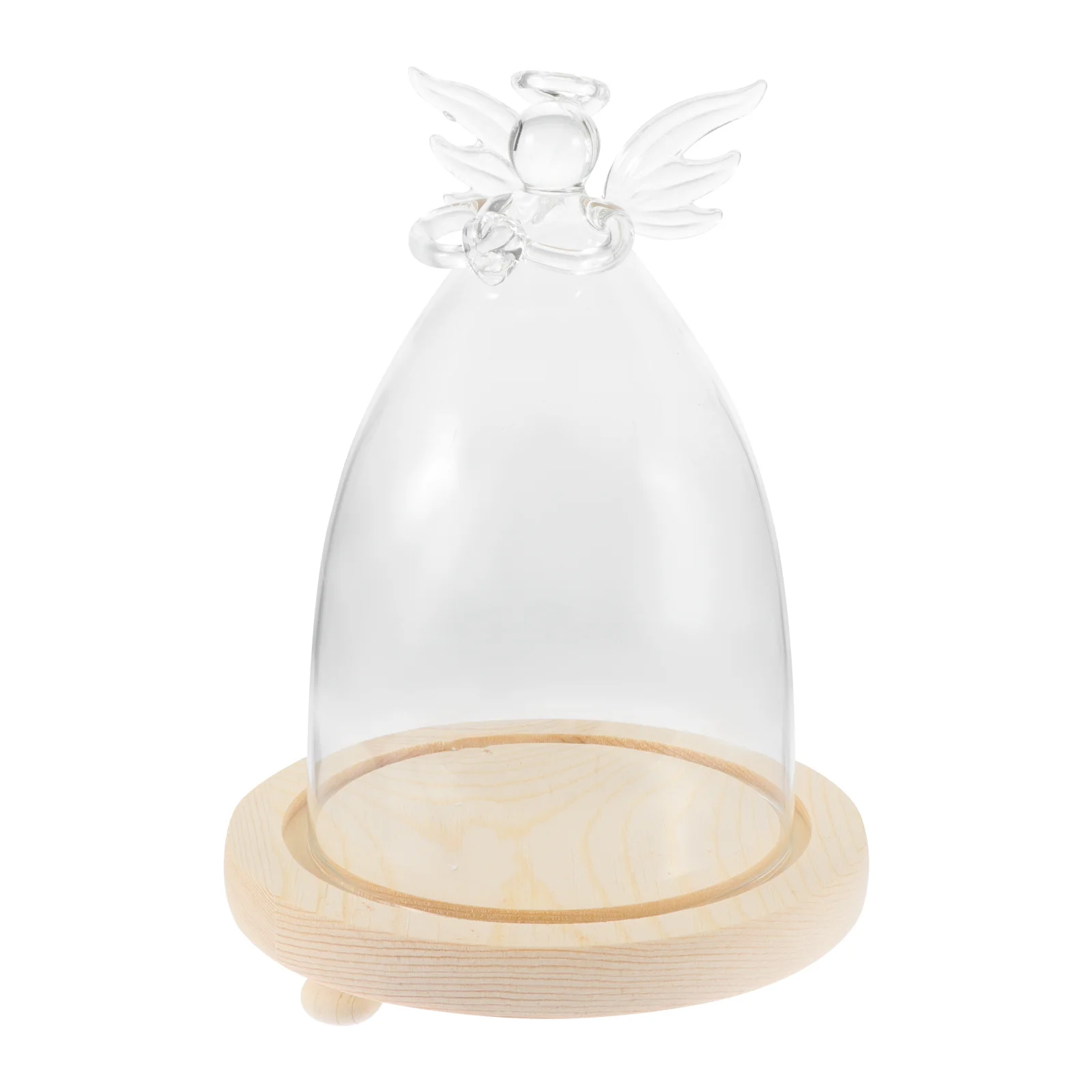 

Glass Cover With Wooden Base For Preserved Flowers Clear Bell Jar Angel Flower Dome Home Decor Display Case Micro