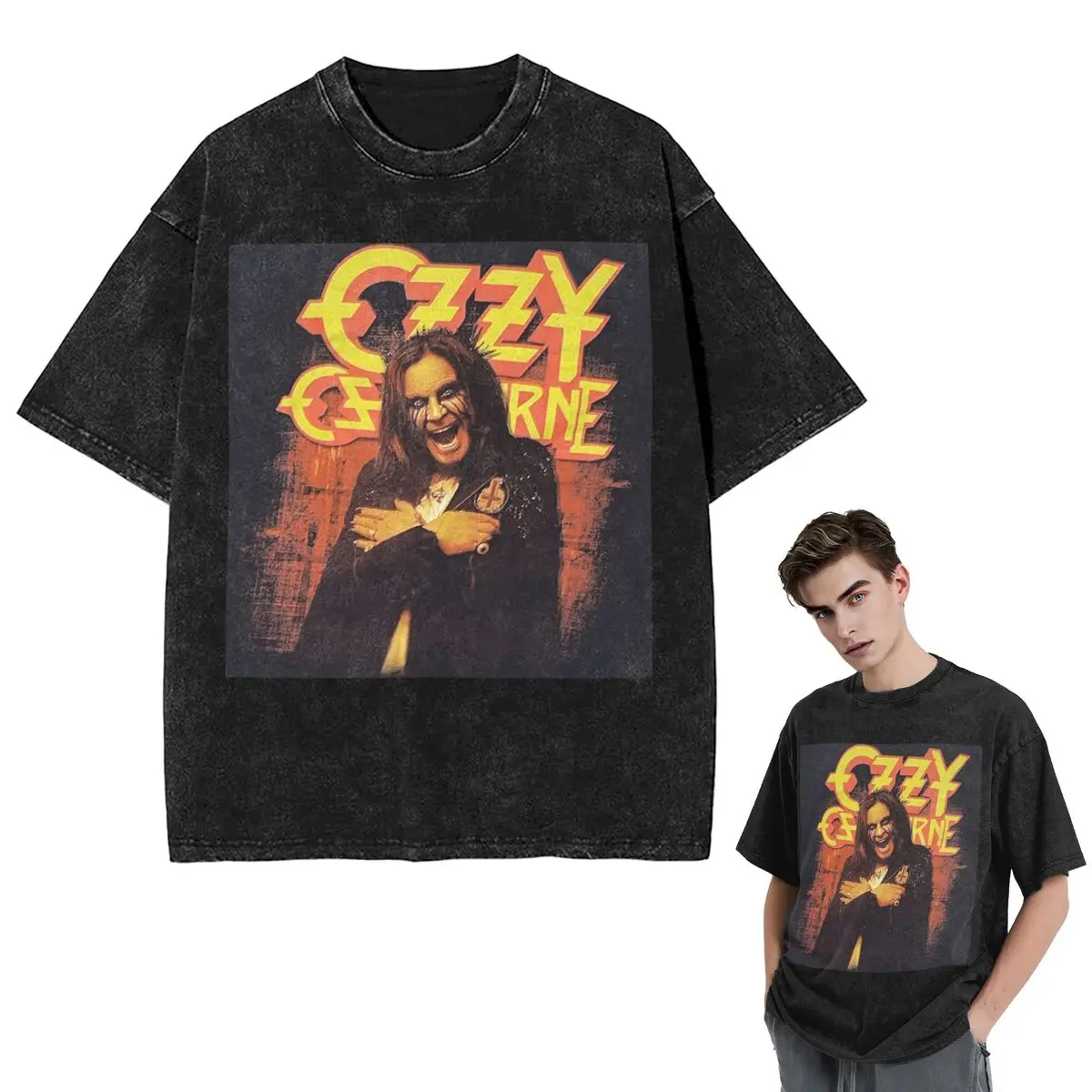 

Ozzy Osbourne Merch Washed T Shirts Printed Short Sleeve Hip Hop T-Shirt Streetwear Tops Tees for Men Women