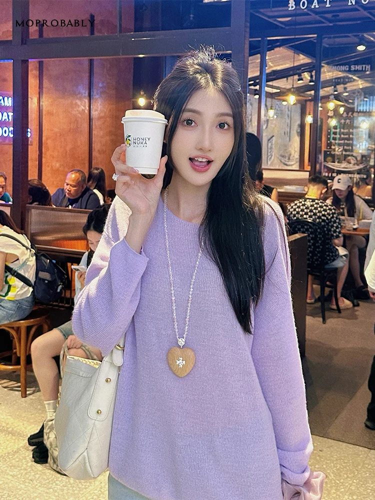 

Вязаный свитер Linno MPBY Lazy Sle из мягкой и уютной верблюжьей шерсти, свободный крой, с длинными рукавами, круглым вырезом, базовый цветной топ