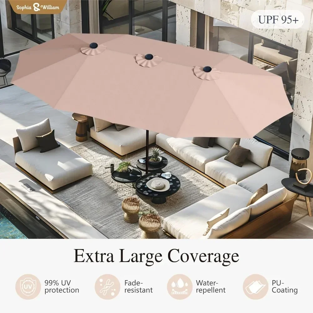 15 Foot Oversized Umbrella, Including Base, Rectangular Outdoor Heavy-duty Umbrella, Suitable for Swimming Pool Garden Backyard