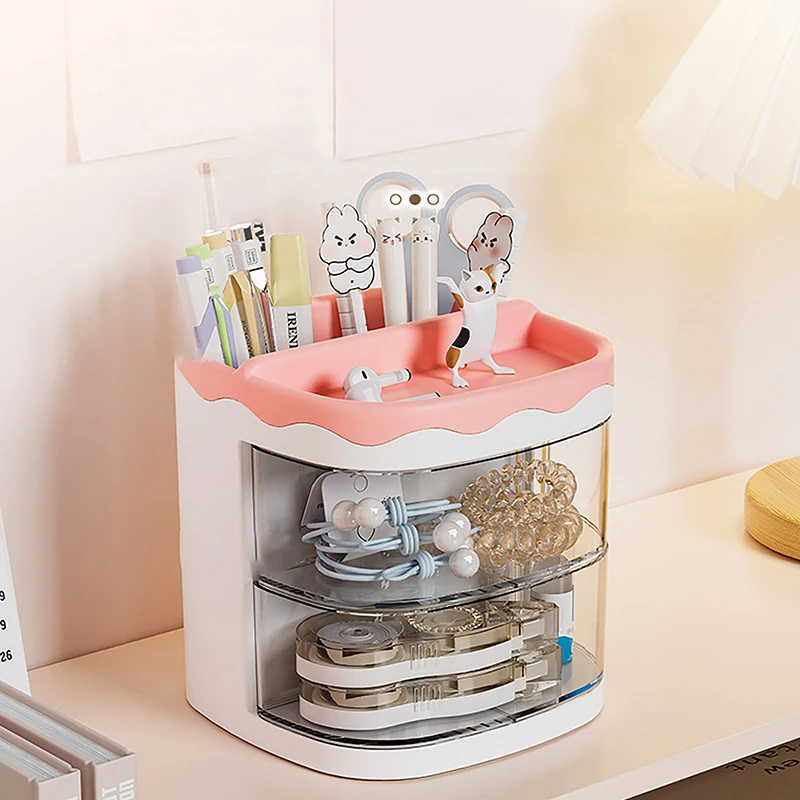 ปฏิบัติ Multi-Functional Desk Organizer Creative ปากกาน่ารักดินสอ Rack โปร่งใสนักเรียนชั้นวางของ
