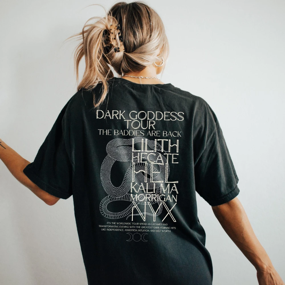 Camiseta Dark Goddess Tour Briana Edit Hel Lilith Hecate Morrigan Snake, Camisetas de Mitología Académica Oscura para Mujer, para Verano