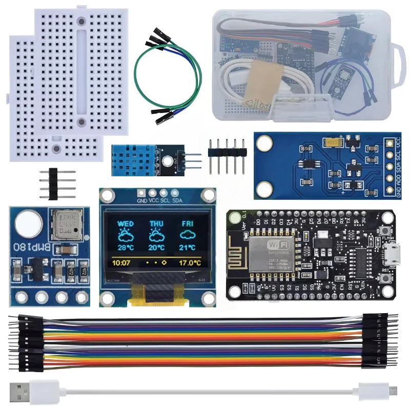 kit-de-estacao-meteorologica-esp8266-sensor-de-temperatura-e-umidade-com-display-oled-placa-de-montagem-e-acessorios-para-projeto-iot-arduino