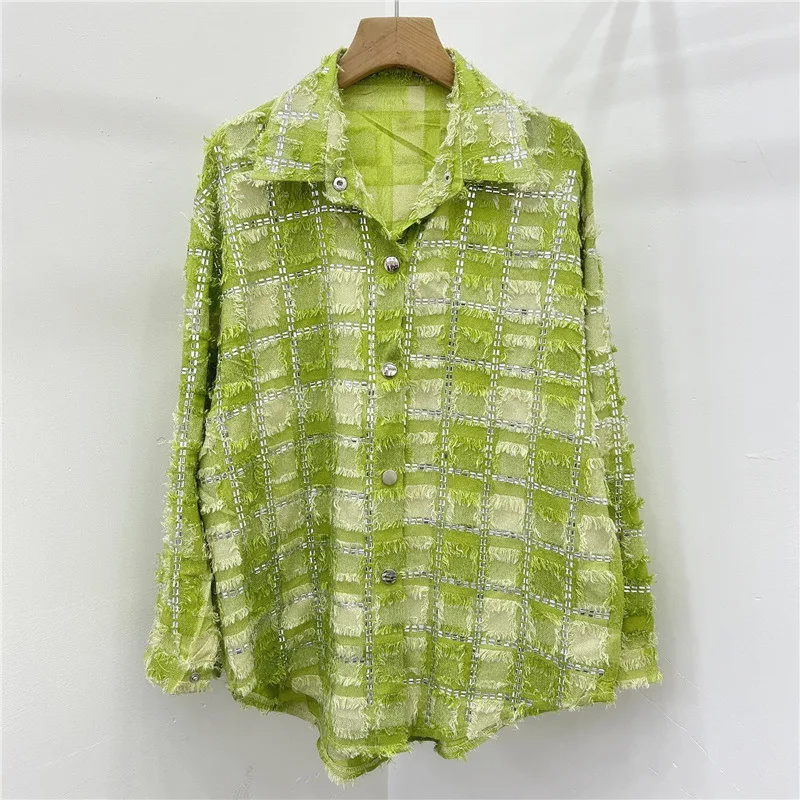 

SuperAen 2025 Spring and Autumn New Europe and America Style Loose Shirt Fashion Diamonds Plaid Long-sleeved Shirts