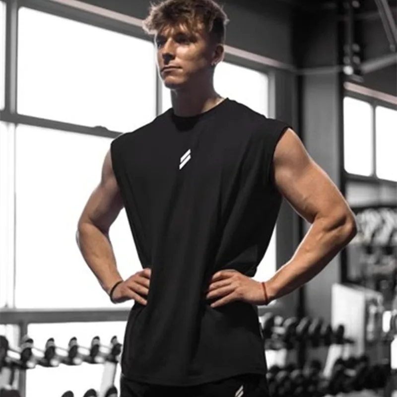 Summer Fitness Sports Tank Top Men\'s Breathable Loose Fit Training Sleeveless T-shirt Quick Drying vest male Fitness Clothing