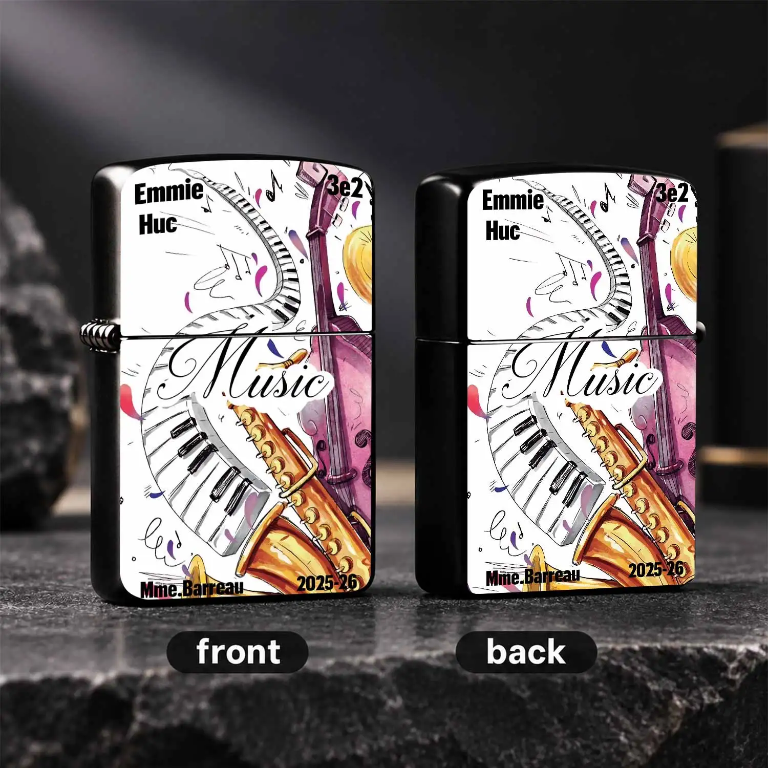Creative Musical Themed Lighter Hand Painted Sax Cello Piano Key Artistic Pattern Portable Versatile Daily Use Item 2025-26 New Custom Mark Design Ideal Gift For Lovers Suitable For All Scenarios Decorative Practical Carry Around Accessory