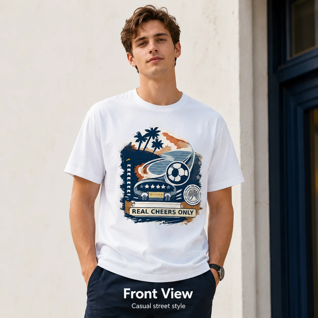 Football Matchs Cheering Shirt Men Fashion Soccer Pattern Printed Tees Crew Neck Short Sleeve Tees