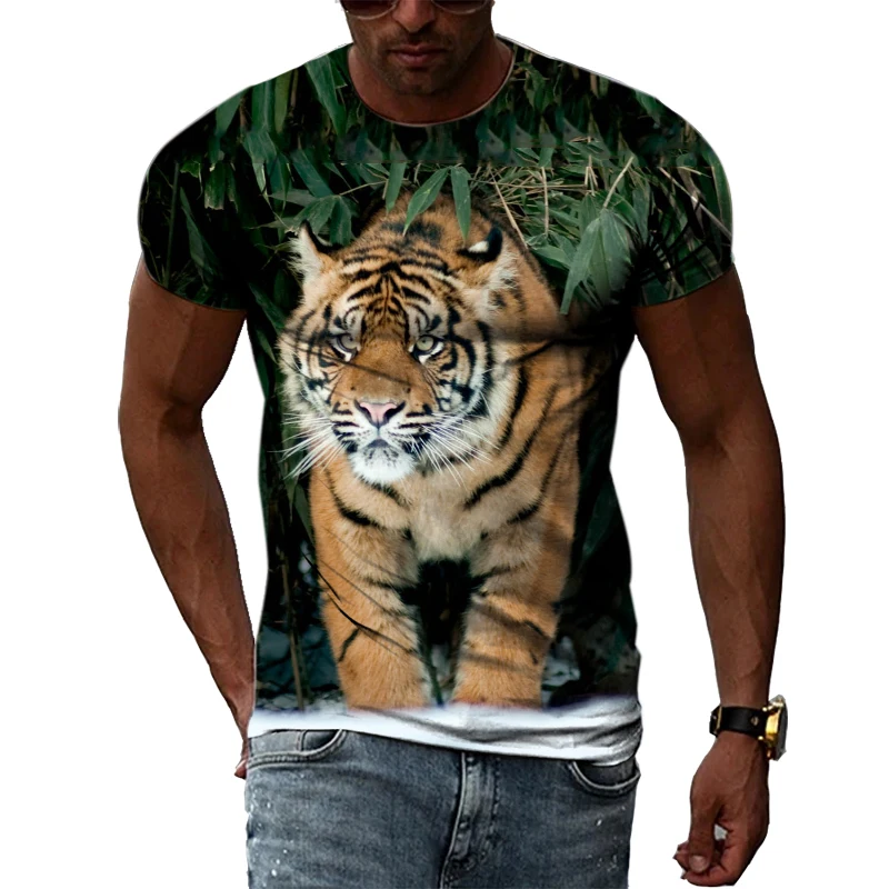 

Summer New Men's Animal Print T-Shirt Printing Personality Fashion Casual Printing Clothing Street Trend Hip-Hop Round Neck Tops