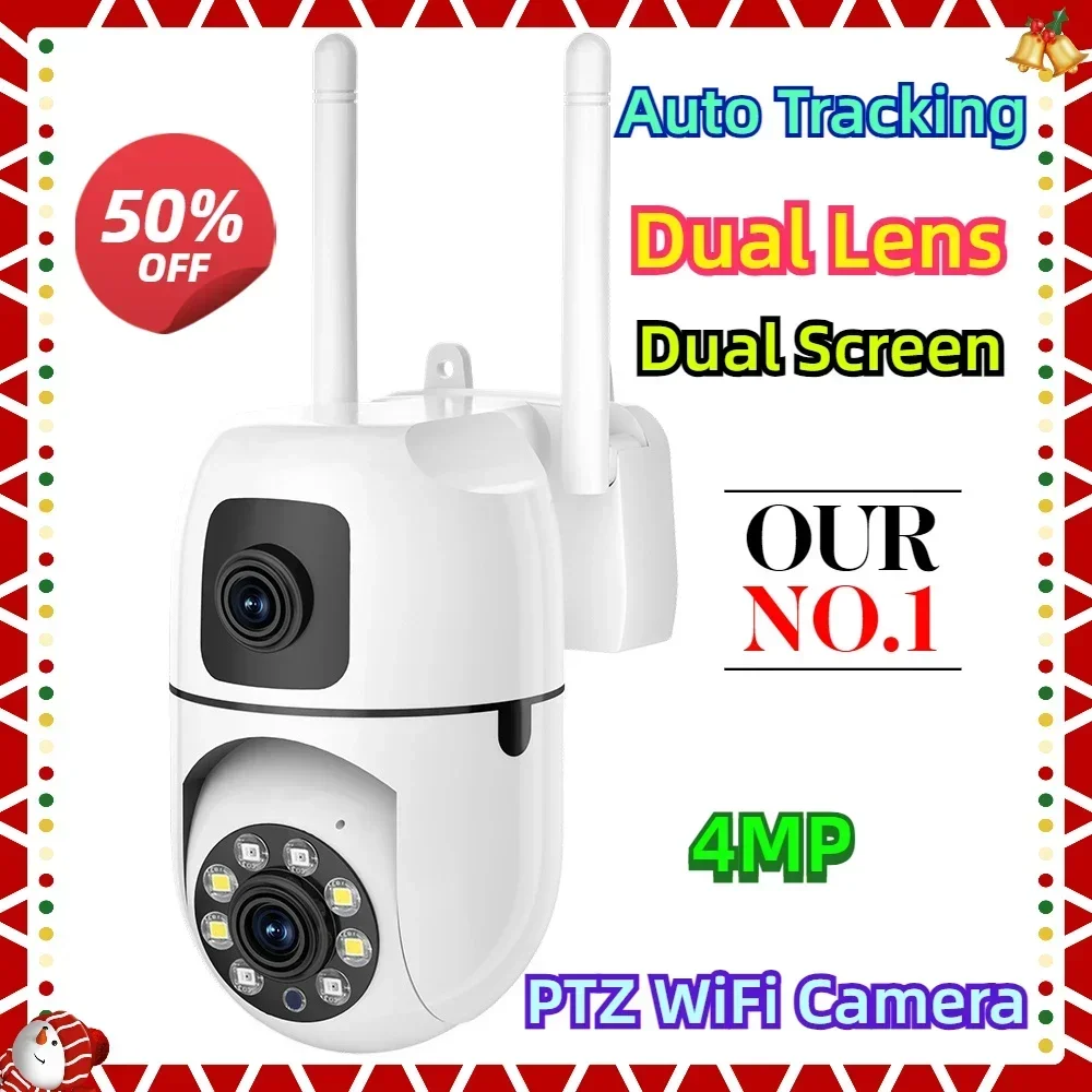 

Dual Lens Dual Screen 4MP PTZ WiFi Camera HD IP Camera Outdoor Surveillance Cam Auto Tracking Security Protection CCTV