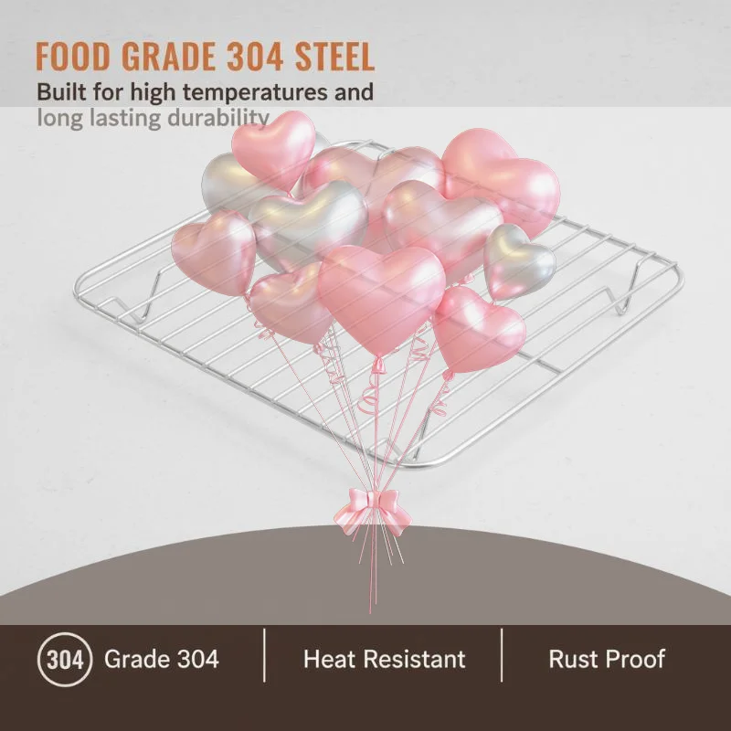 304 Stainless Steel Square Thickened Air Fryer Rack Non-Toxic Grill Rack for Oven Steamer Baking Roasting Kitchen Use