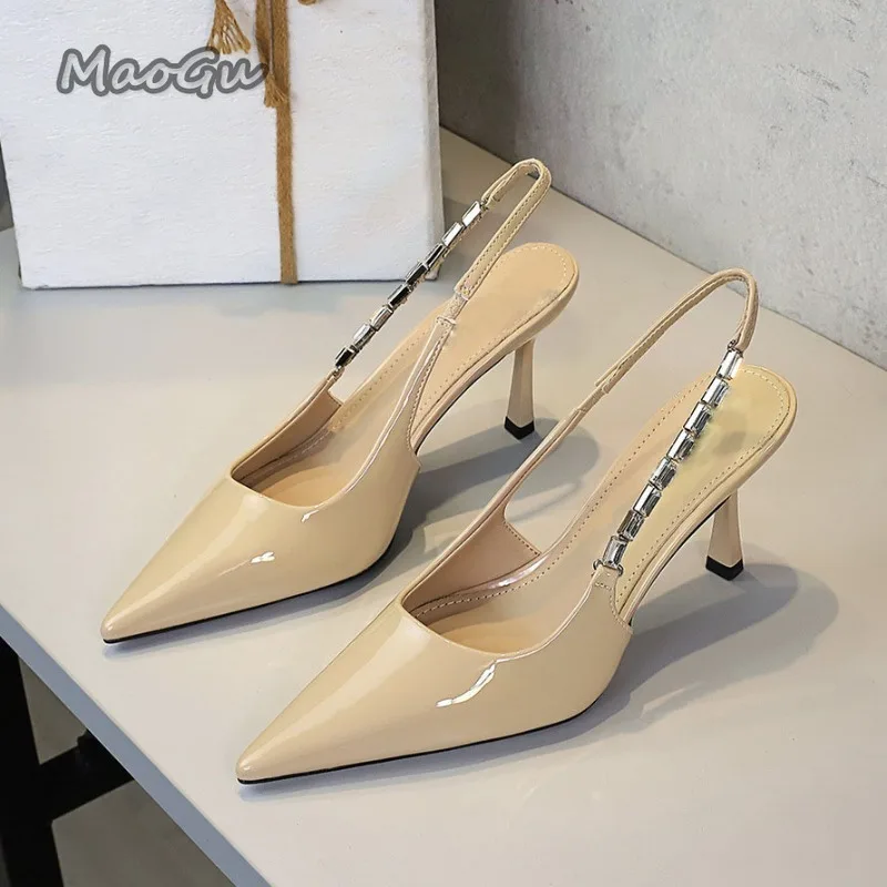 

Pointed Toe High Heels 2025 New Slingback Elegant Shallow Party Dress Shoes for Woman 8CM Stiletto Dating Pumps Patent Leather