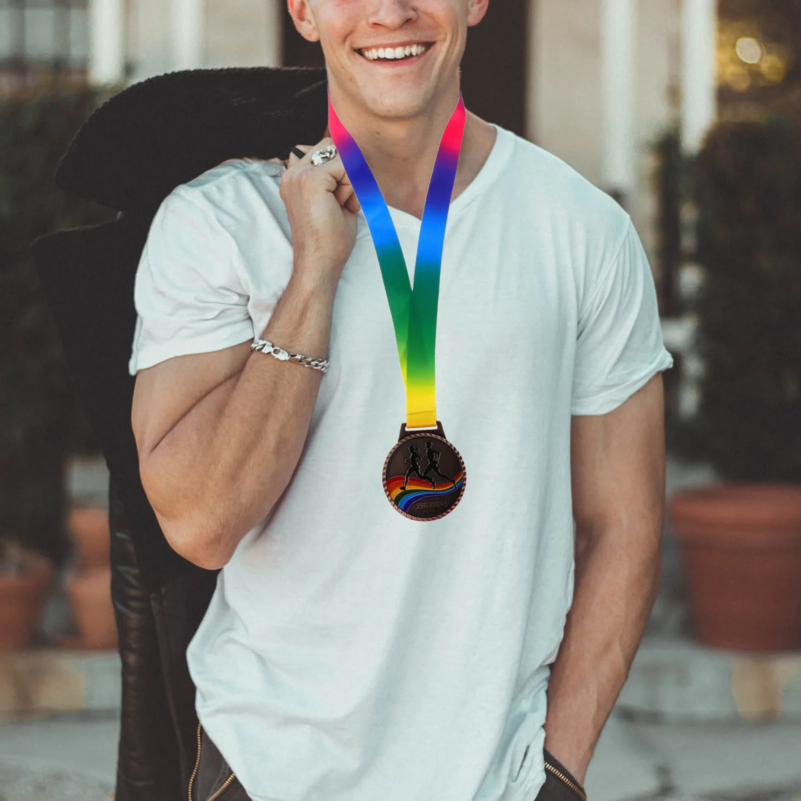 เหรียญรางวัลวิ่งมาราธอนกลางแจ้ง ทำจากโลหะผสมสังกะสี พร้อมสายคล้องคอ สำหรับการแข่งขันกีฬาและผู้ชนะการแข่งขัน