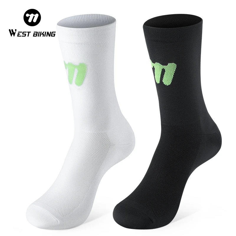 

WEST BIKING Breathable Mesh Sports Cycling Socks Luminous Design High Elastic Cuff for Men Women Cycling Running Hiking