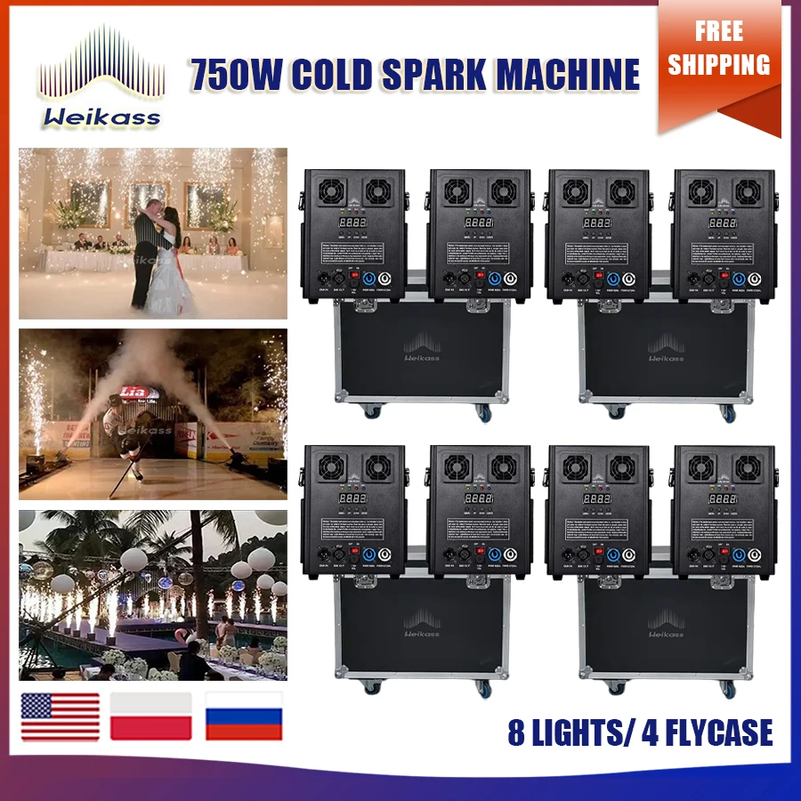 No Tax 4Flycases 8Pcs 750W New Sparklers Waterfall Fireworks Pyrotechnics Remote Dmx Control Cold Fire Machine Spark