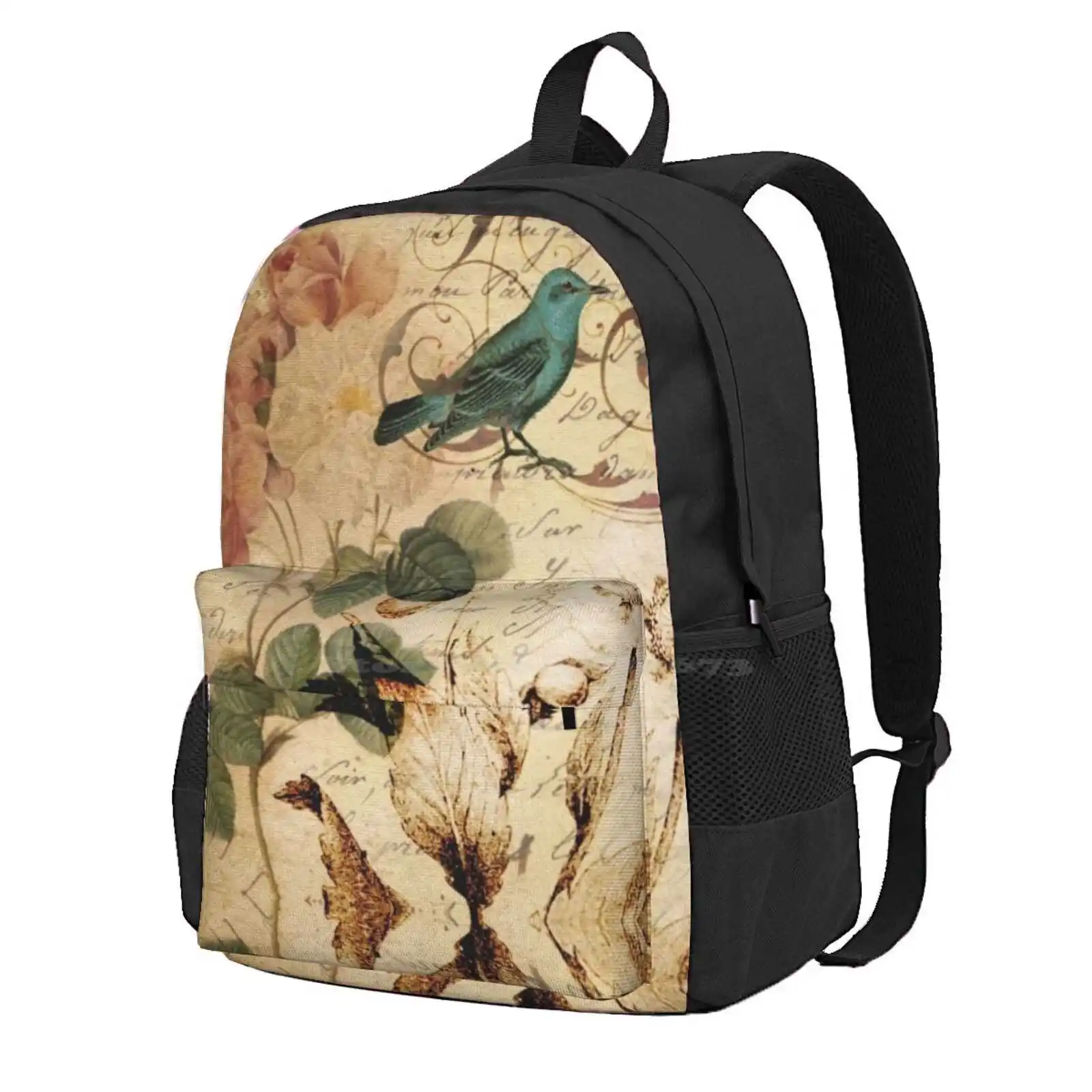 Cottagecore Modern Vintage Rose Bird French Botanical Art Hot Sale Schoolbag Backpack Fashion Bags Shabby Chic Vintage Bird