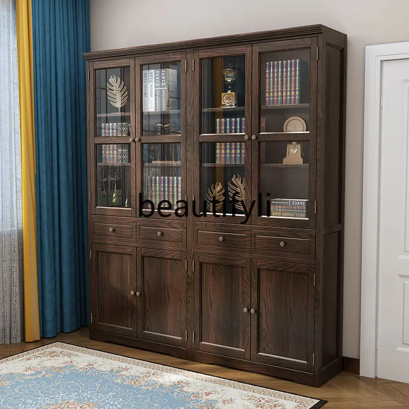 

American Style Solid Wood Ash Bookcase Floor-standing Full Wall Two-door Four-door Customizable Home Storage Cabinet