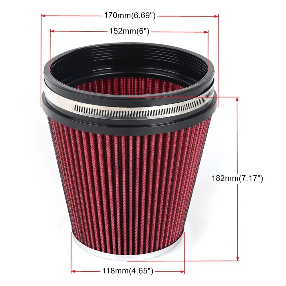 152mm Car High Flow Cold Air Intake Air Filter Power Inlet System Mushroom Head Air Cleaner 6 inch Universal