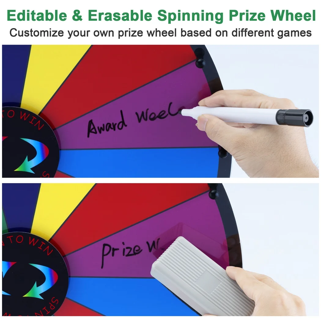 18’’ Spinning Prize Wheel Customizable Editable Tabletop Roulette Wheel Of Fortune With Marker Eraser Prize Game Spin Wheel