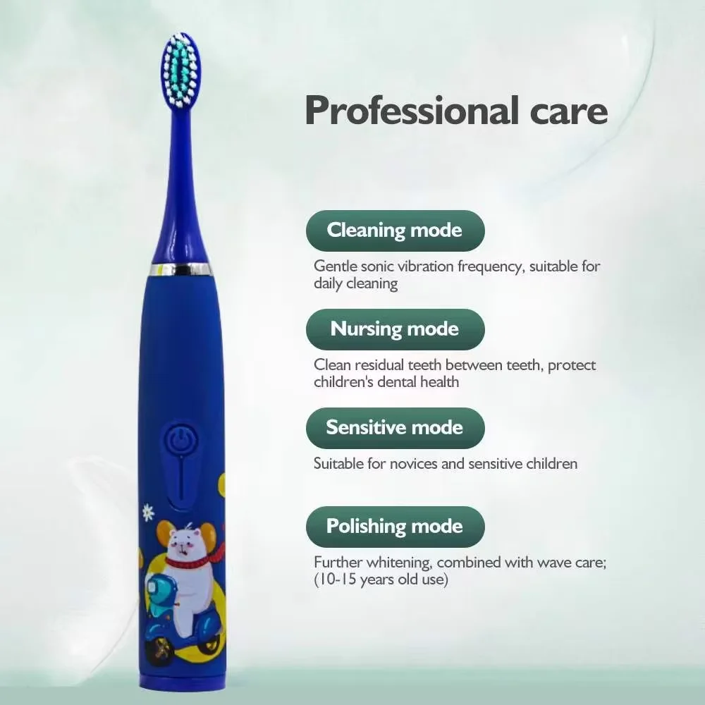 Children's Electric Toothbrush with 5 Replacement Heads Kids Cartoon Ultrasonic Sonic Battery Tooth Brushes Electric Toothbrush