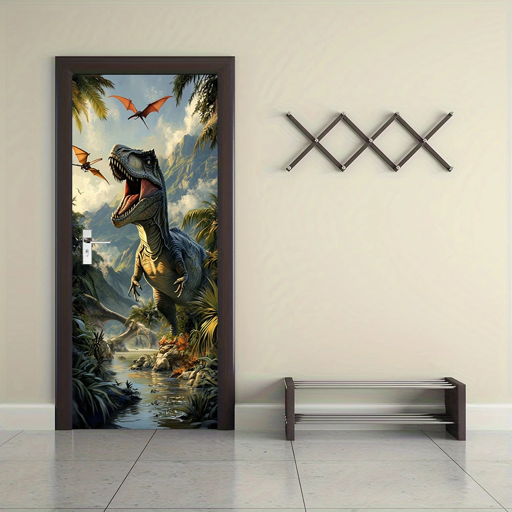 1pcs Self Adhesive Removable Vinyl Door Stickers Jurassic World Overlord Dragon Gate 3D Dinosaur Decoration Stickers Children's