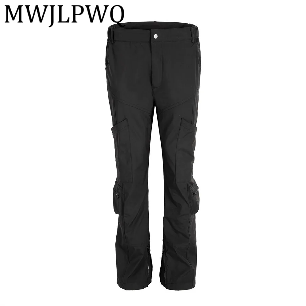 

MWJLPWQ Functional Style Multi-Pocket Cargo Tapered Pants Men's Hip-Hop Trendy Design Split Patchwork Niche Slim Trousers 21939