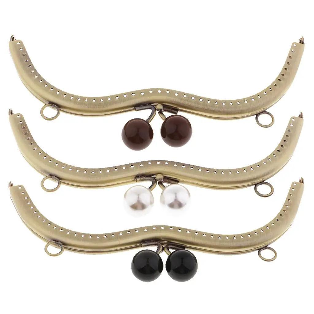 1PC Vintage Metal Frame for Purse Bag Sewing Bronze Tone with Pearl Ball Clasp Metal Kiss Clasp Lock Bag Accessories 19cm
