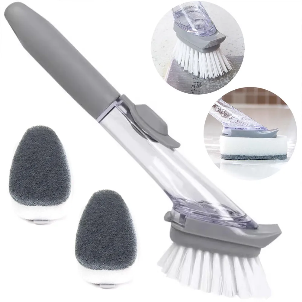 Auto-filling Liquid Cleaning Brush Wash Dishes And Pots Long Handle Cleaning Brush Sponge Wipe Dispenser Cleaner Cleaning Tools