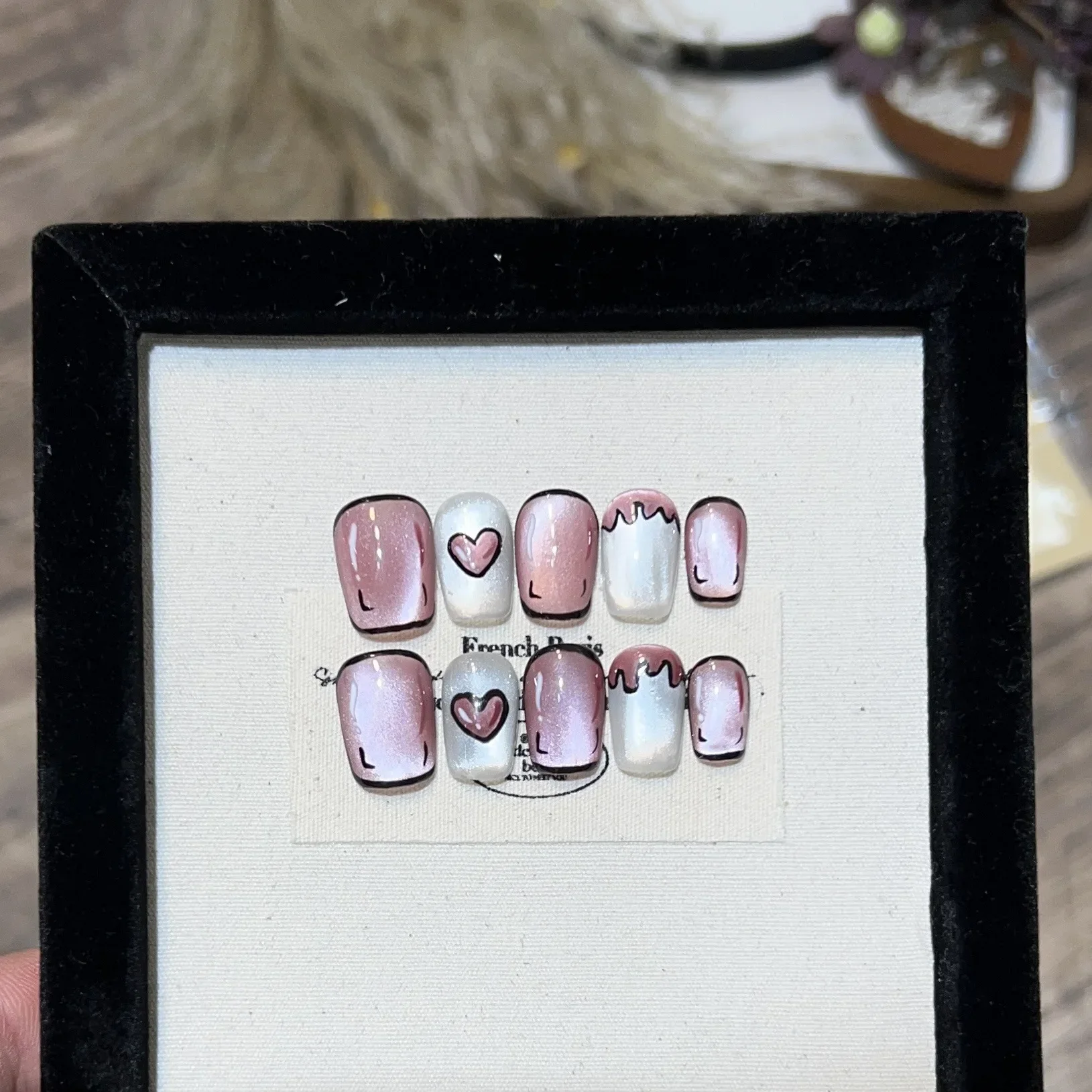 

10Pcs Handmade Press on Nails Full Cover Glitter Light Bulb Cat Eye Design Color Love Stars French Short Ballerina Fake Nail Art