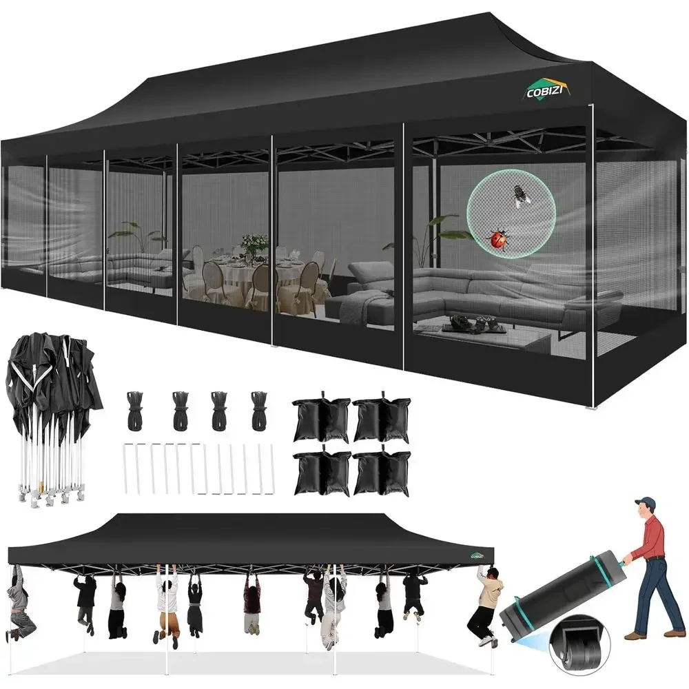 10x30 Up with Sidewalls, Heavy Duty with Mosquito Netting, Easy up Sn Party Tents or Parties Backyard Outdoor Commercial Event G