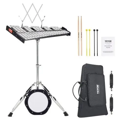 32-Note Glockenspiel Xylophone Set with Mallets, Drumsticks, Music Stand & 8 Practice Pads - Adjustable Bag for All Ages