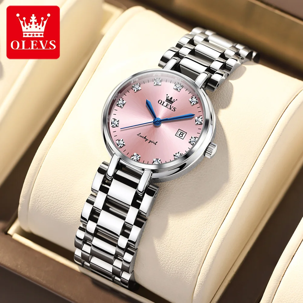 

OLEVS 5575 Elegant Diamond Stainless Steel Quartz Wrist Watch for Women Charming Elegant Automatic Date Waterproof Ladies Watch