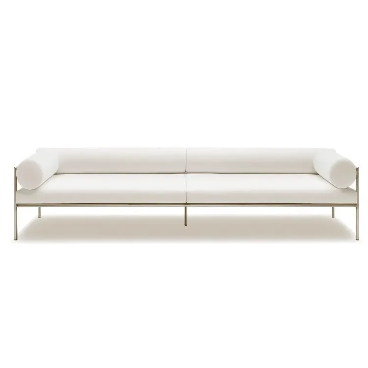 Modern simple stainless steel fabric sofa single double triple beige sofa