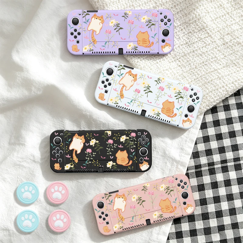 For Switch Switch OLED Protective Case Cover, TPU Soft Shell, Detachable, Full Protection, Bonus 4 Thumb Grips, Dustproof, Slim