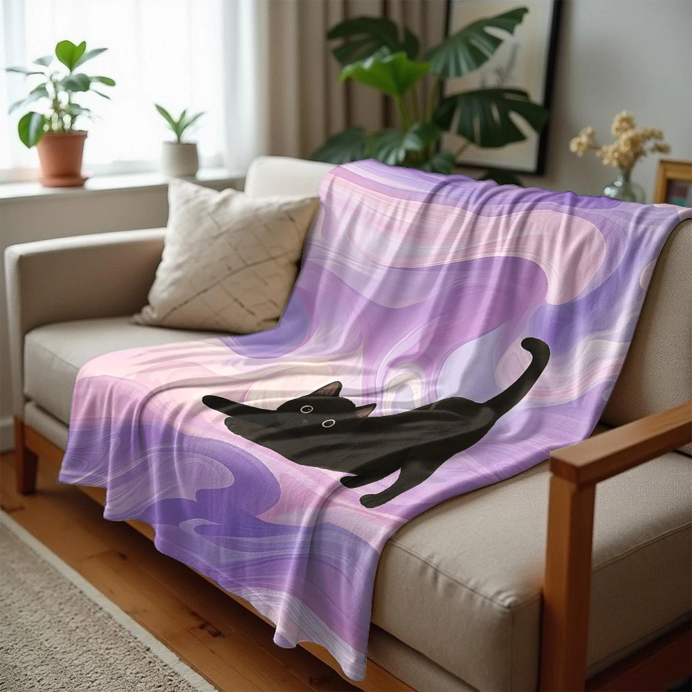 Cat Fluid Swirl Ultra Soft Sherpa Fleece Blanket Fluffy Warm Halloween Cozy Throw for Sofa Couch Bedroom Gift All season
