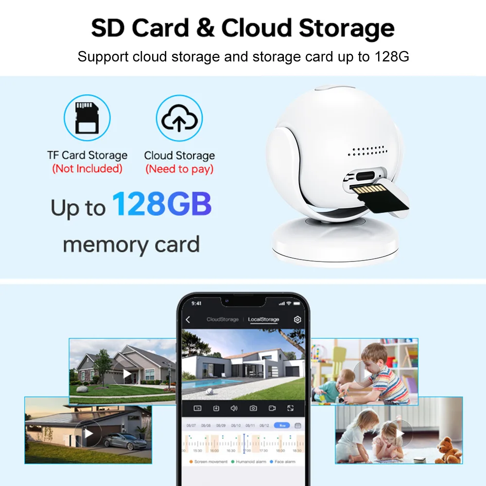 

Wireless wifi high definition night vision home security mini camera 135-degree wide-angle lens AI framed motion detection