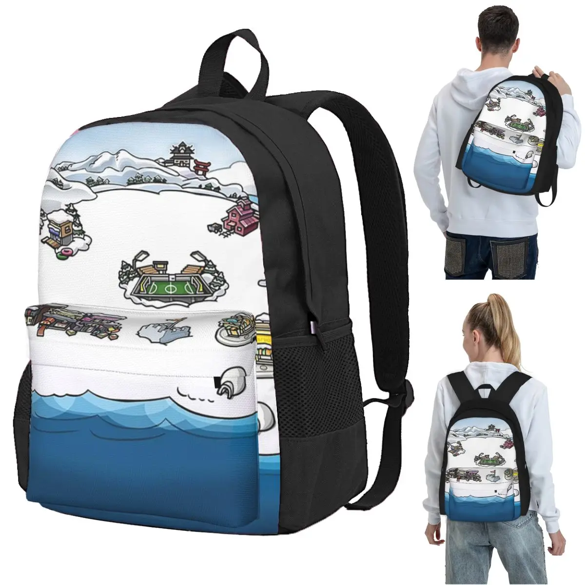 Club Penguin M Backpack Student BookBag Kids School Bag Computer Shoulder Bags for Men Women