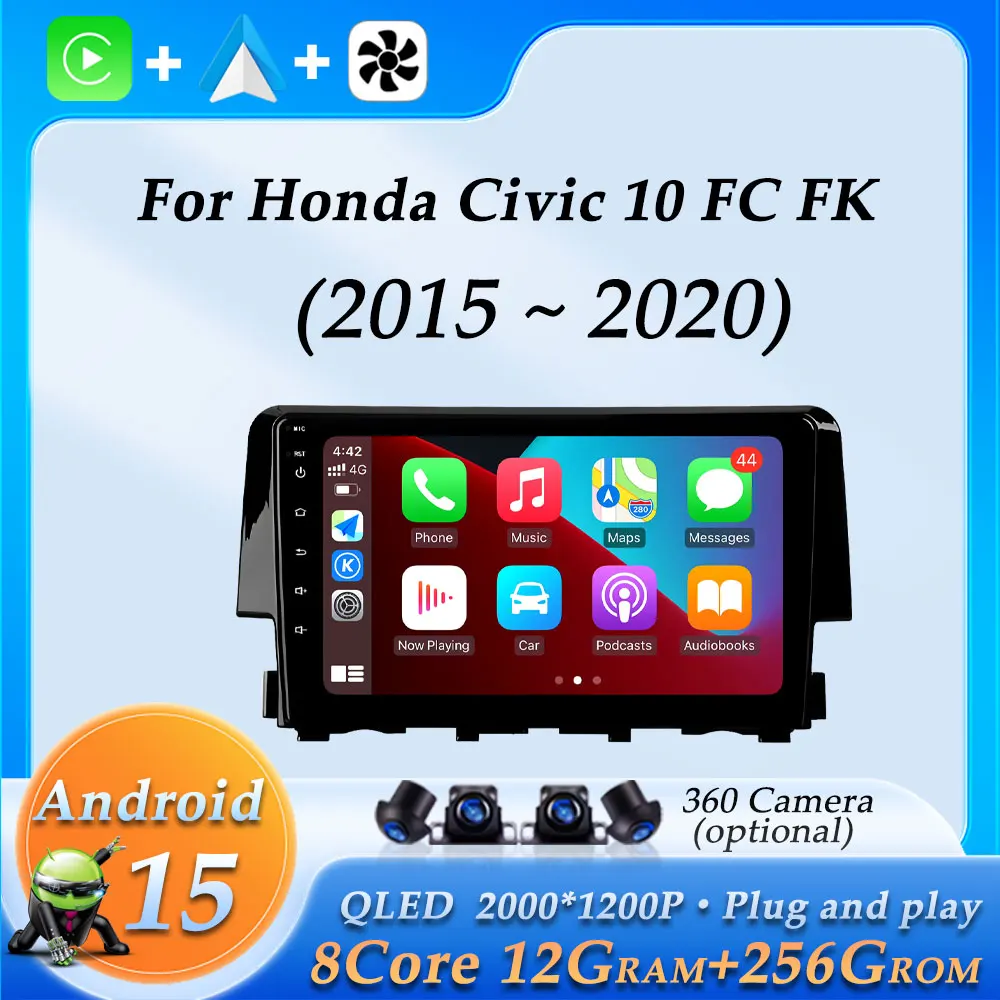 

Wireless CarPlay GPS Navigation for Honda Civic 10 FC FK 2015 - 2020 Car Radio Audio Multimedia Video Player DSP Stereo BT WiFi