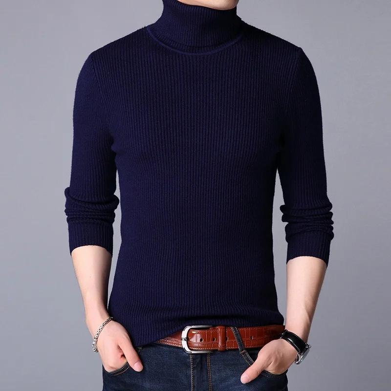 Winter Neue Männer High Neck Gestrickte Pullover Bodenbildung Pullover Männlichen Mode Beiläufige Dünne Einfarbig Stretch-Pullover