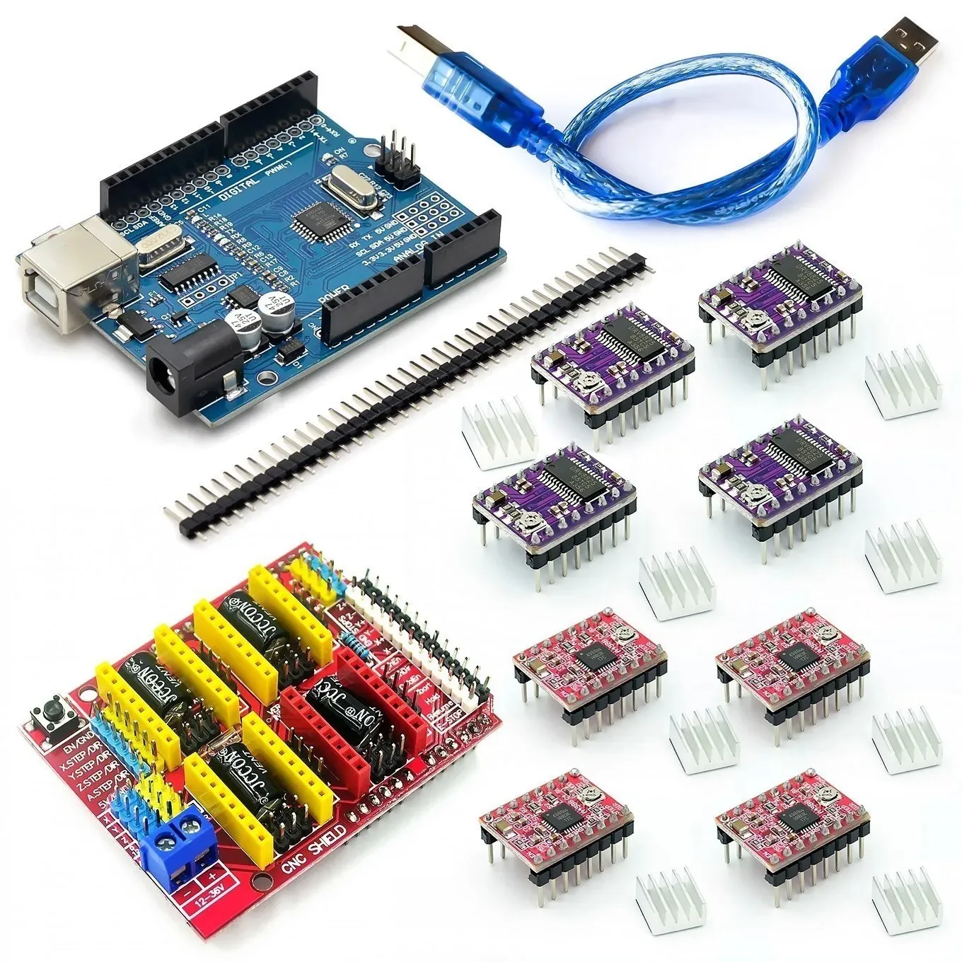 Máquina de grabado CNC Shield V3, impresión 3D + 4 Uds., placa de expansión de controlador DRV8825 o A4988 para Arduino + UNO R3 con Cable USB